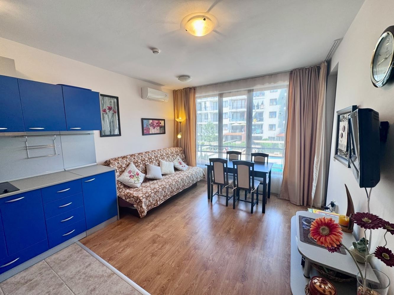 Comfortable One-Bedroom Apartment with a Spacious Terrace and Pool View in a Luxury Complex in Nessebar