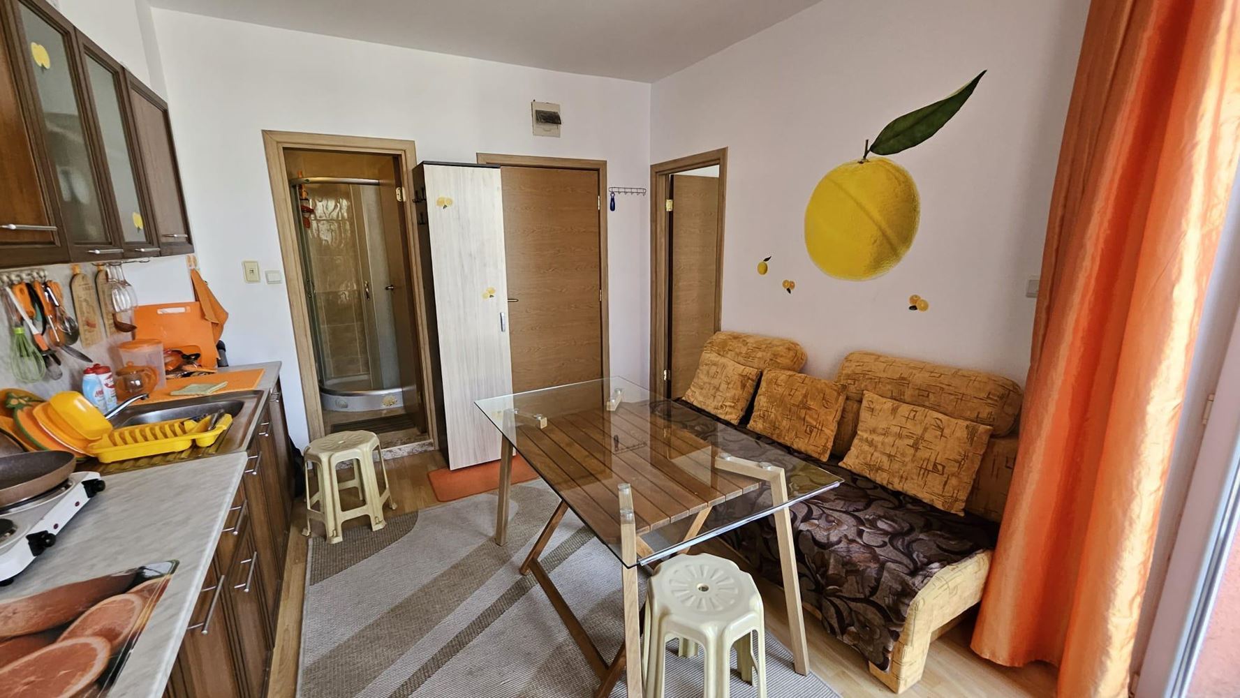 Modern one-bedroom apartment in a gated complex with pools and water attractions in the Sunny Beach area