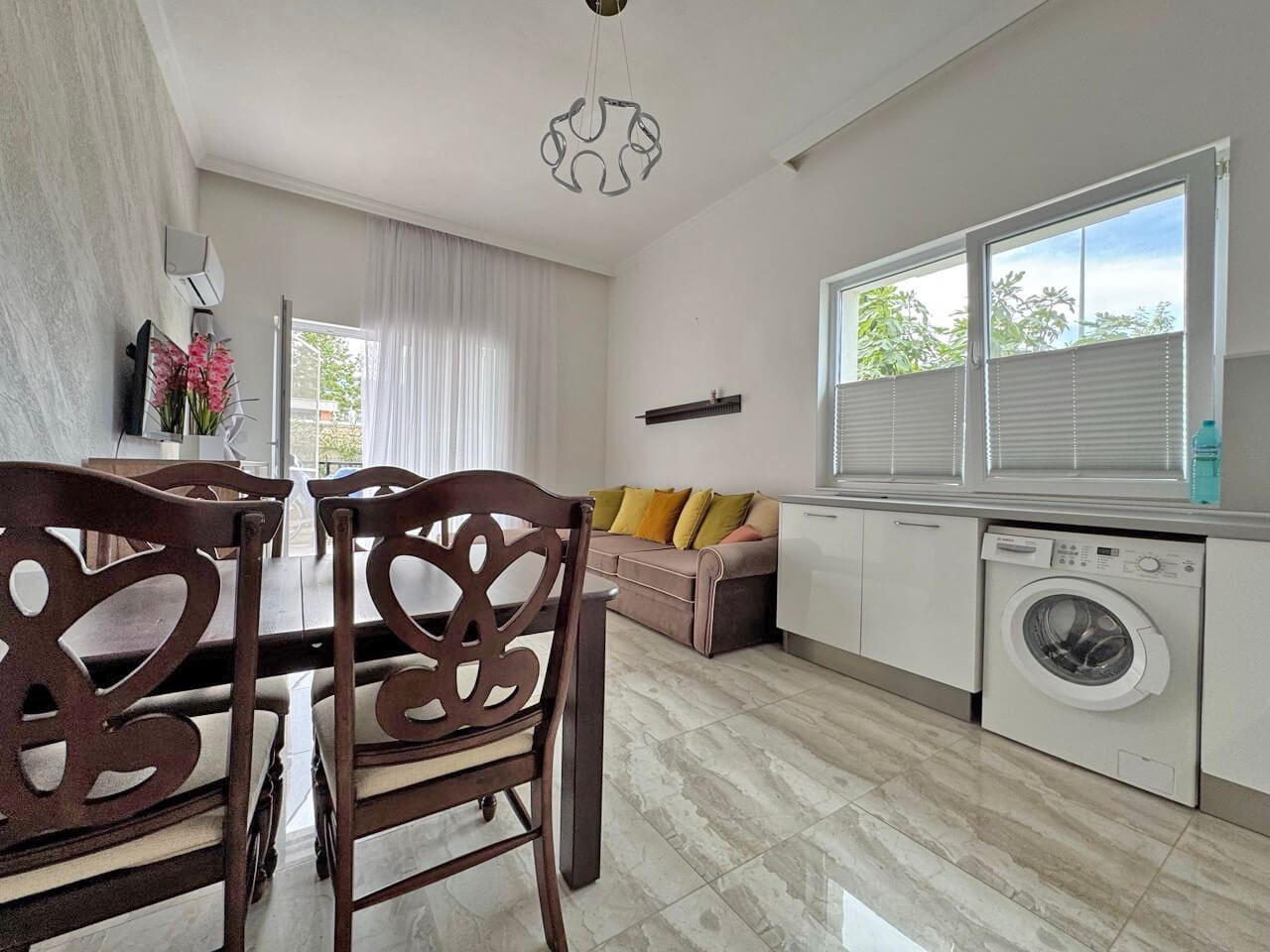 Spacious one-bedroom apartment with a large terrace and pool view in Sunny Beach