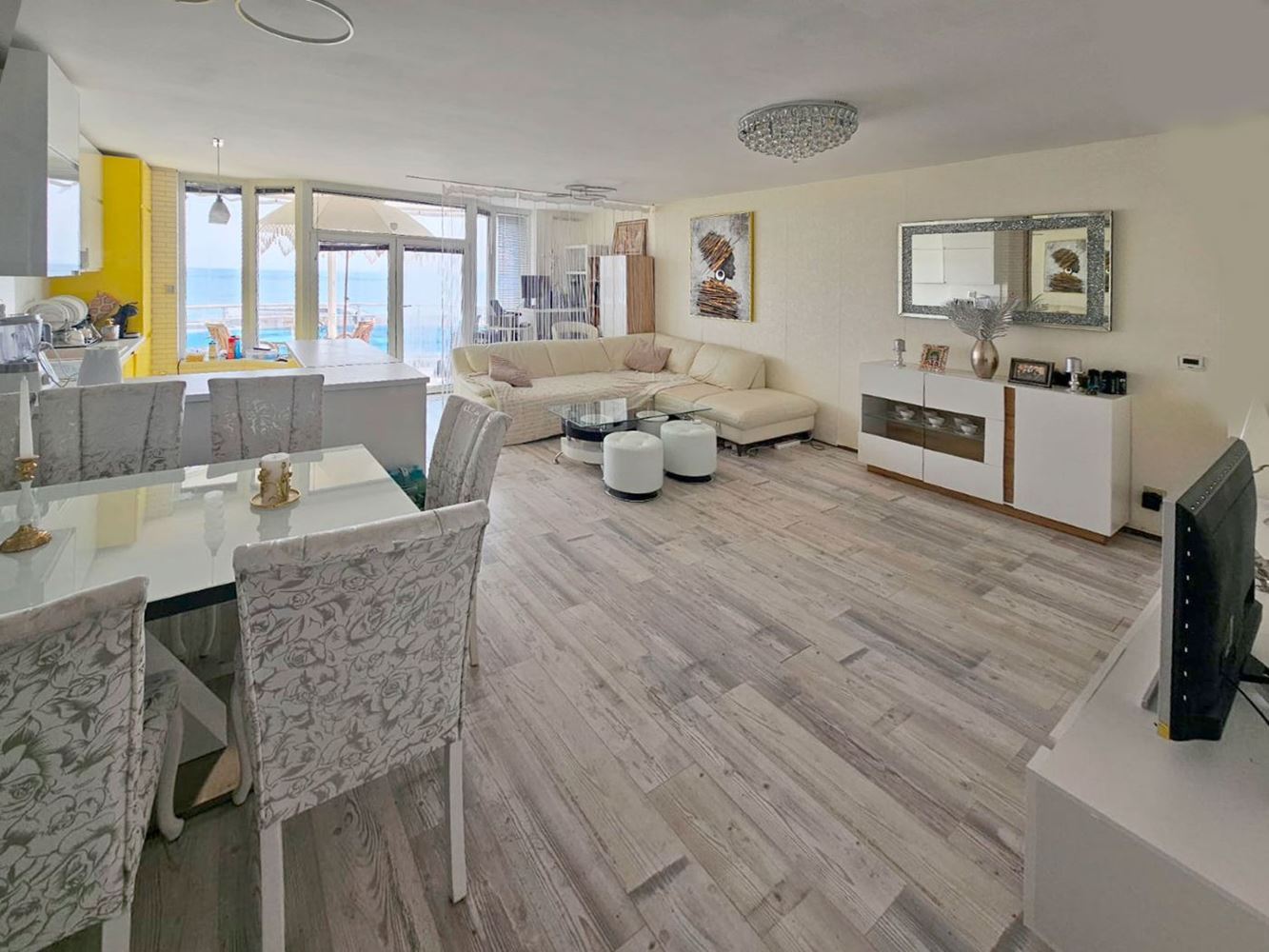 Luxury two-bedroom apartment with sea view on the first line in Ravda – 114 m², two terraces, and full comfort