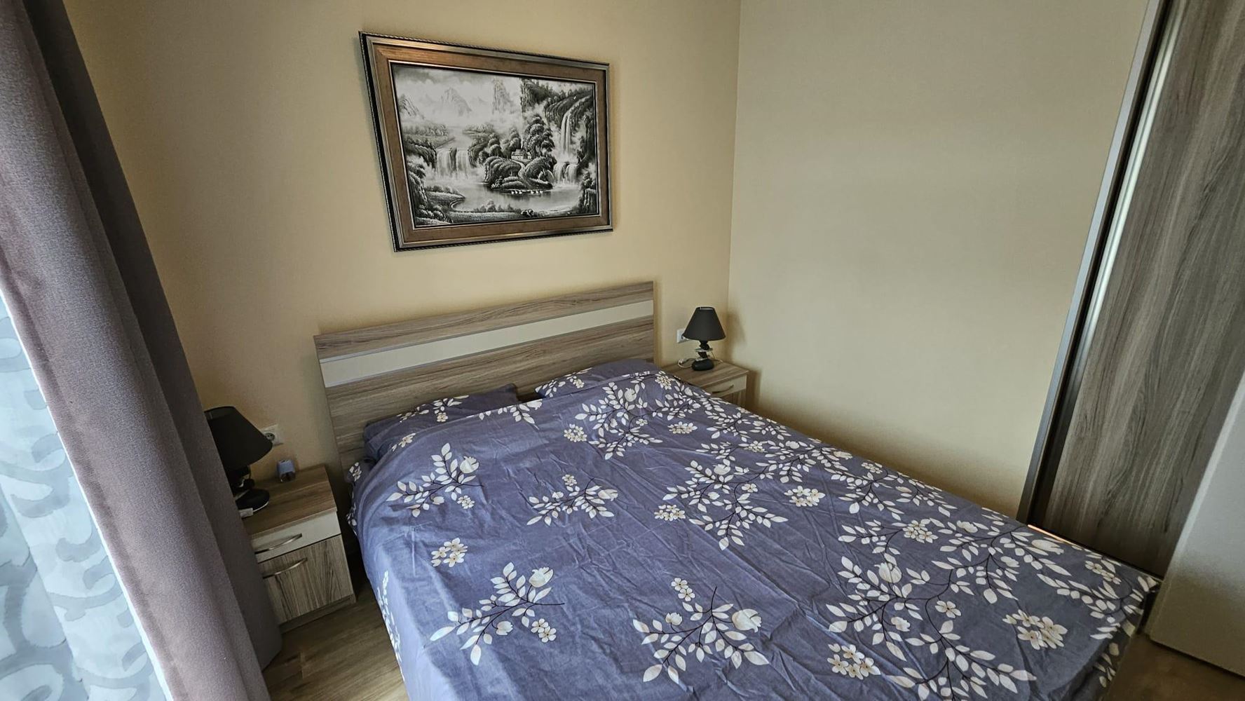 Cozy One-Bedroom Apartment in Pomorie with Low Maintenance Fee and View of a Landscaped Garden