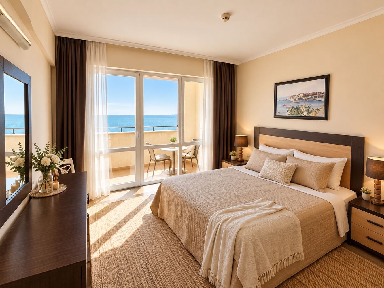 Spacious one-bedroom apartment with a large terrace and panoramic sea view