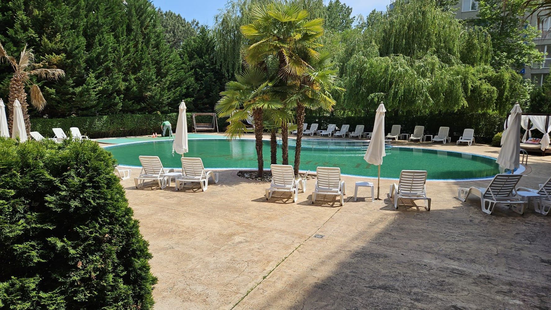 Cozy studio in a modern complex in Sunny Beach with swimming pool and fitness, a short walk from the beach