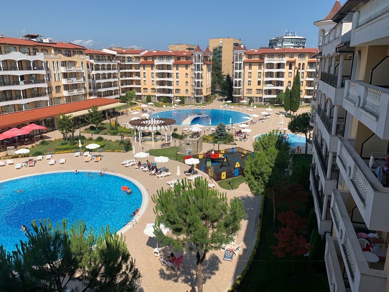 Studio with pool view in Sunny Beach – modern complex with extensive infrastructure