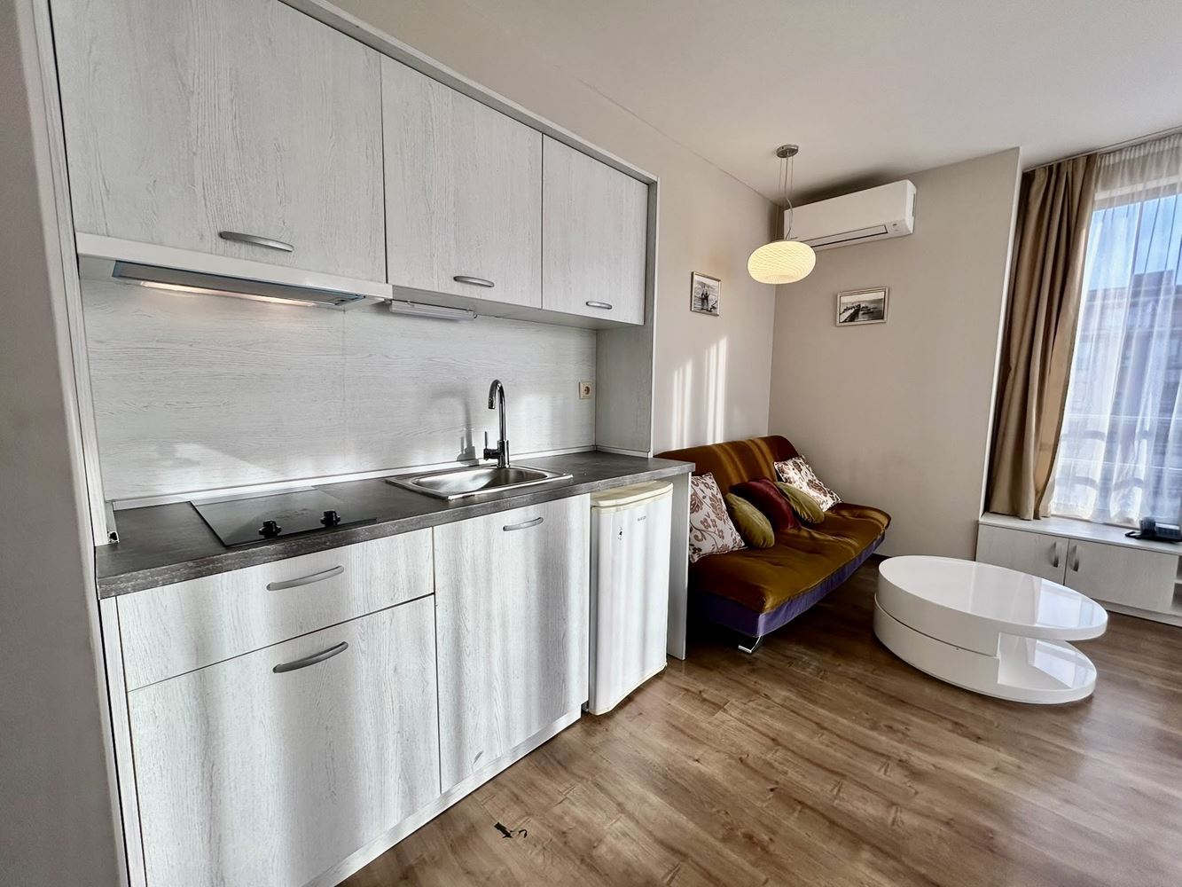 Two-room apartment with a pool view in a complex with extensive infrastructure