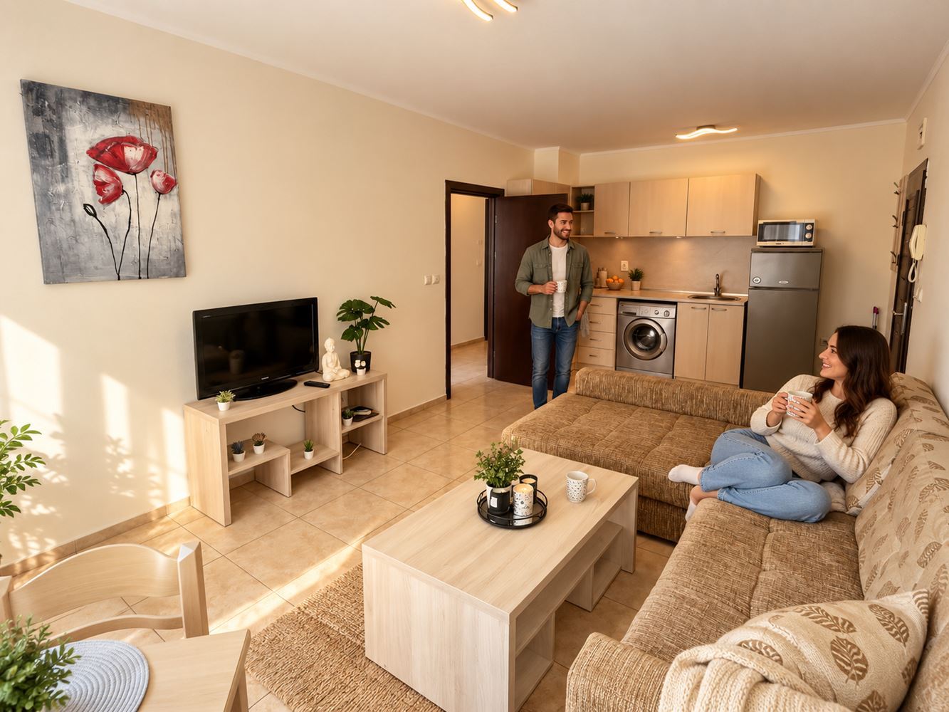 Spacious three-room apartment with pool view and excellent amenities in Nessebar