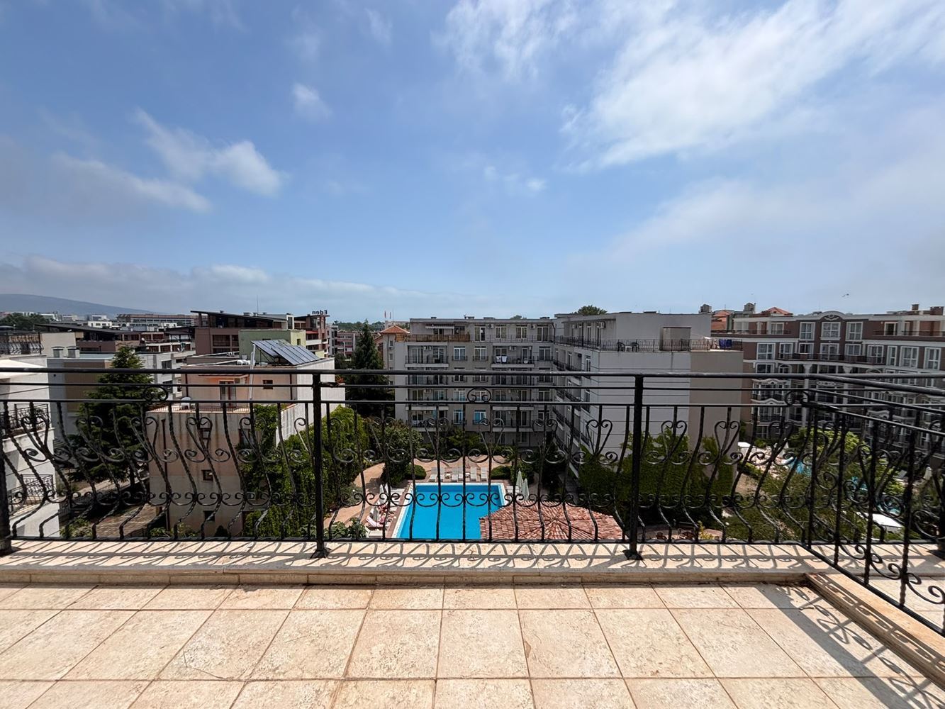 Furnished studio with panoramic terrace and pool view in Sunny Beach – comfort and SPA amenities all year round