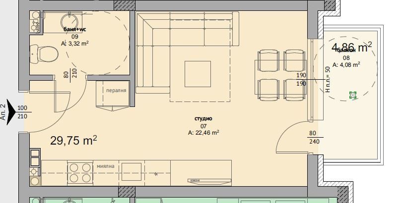 Spacious and bright studio apartment in a new complex – 500 meters from the sea