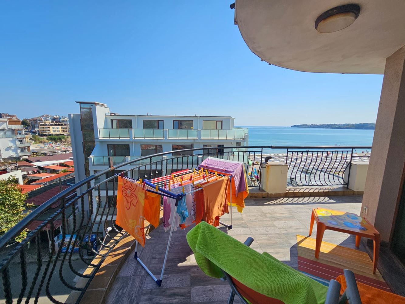 Spacious three-room apartment on the first line of the sea in Sozopol with a unique panoramic terrace