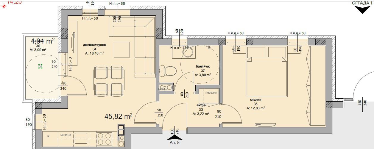 New one-bedroom apartment in a stylish complex with a swimming pool, 500 m from the beach in Ravda