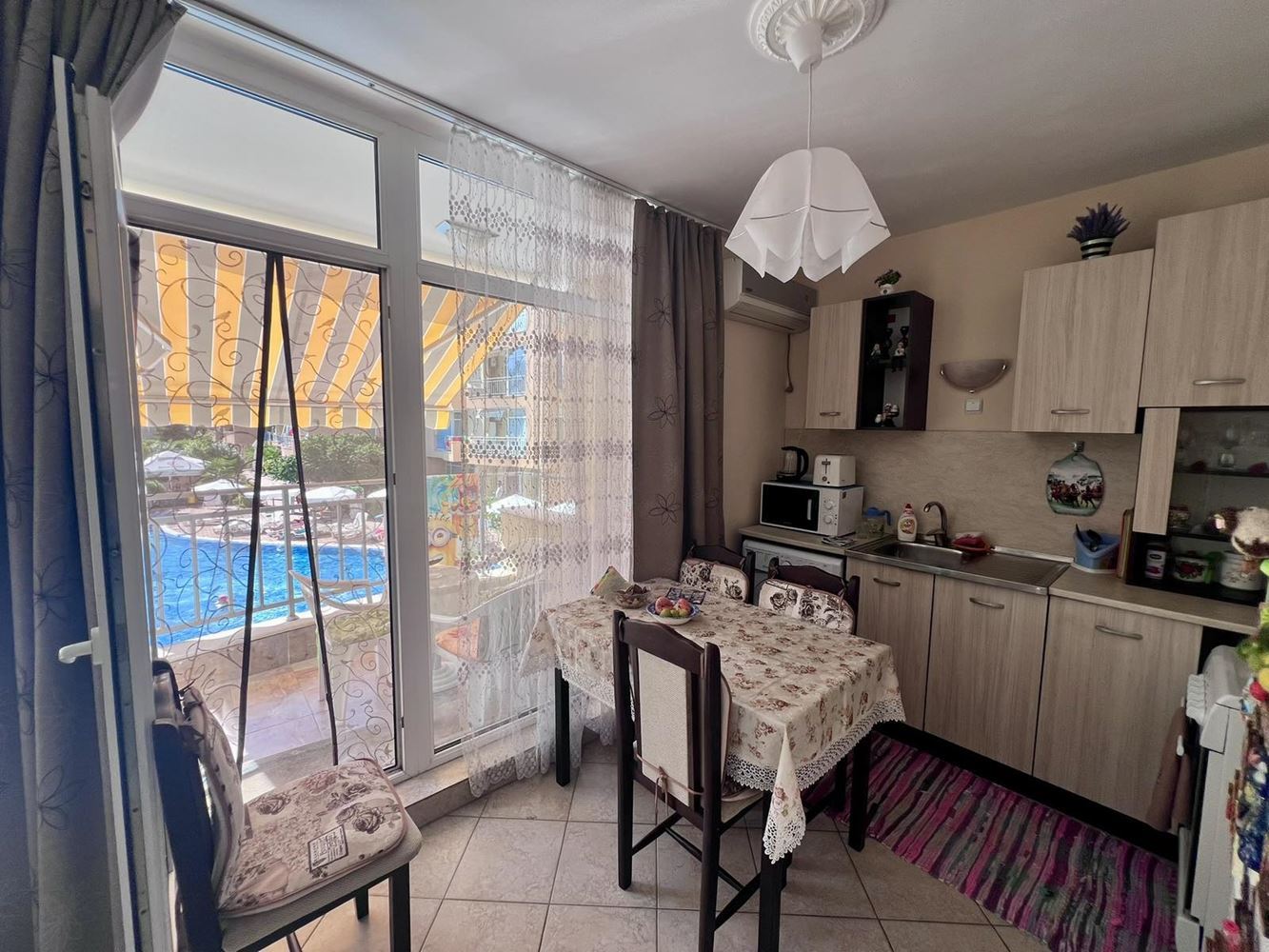 Spacious three-room apartment with two bedrooms and pool view in Sunny Beach
