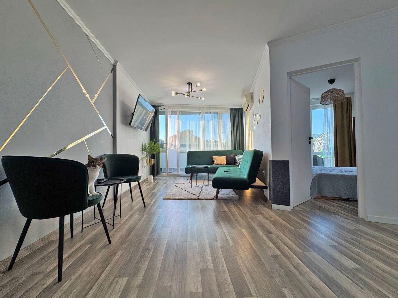 Apartment with modern furnishings and a large terrace 200 m from the beach in Sunny Beach