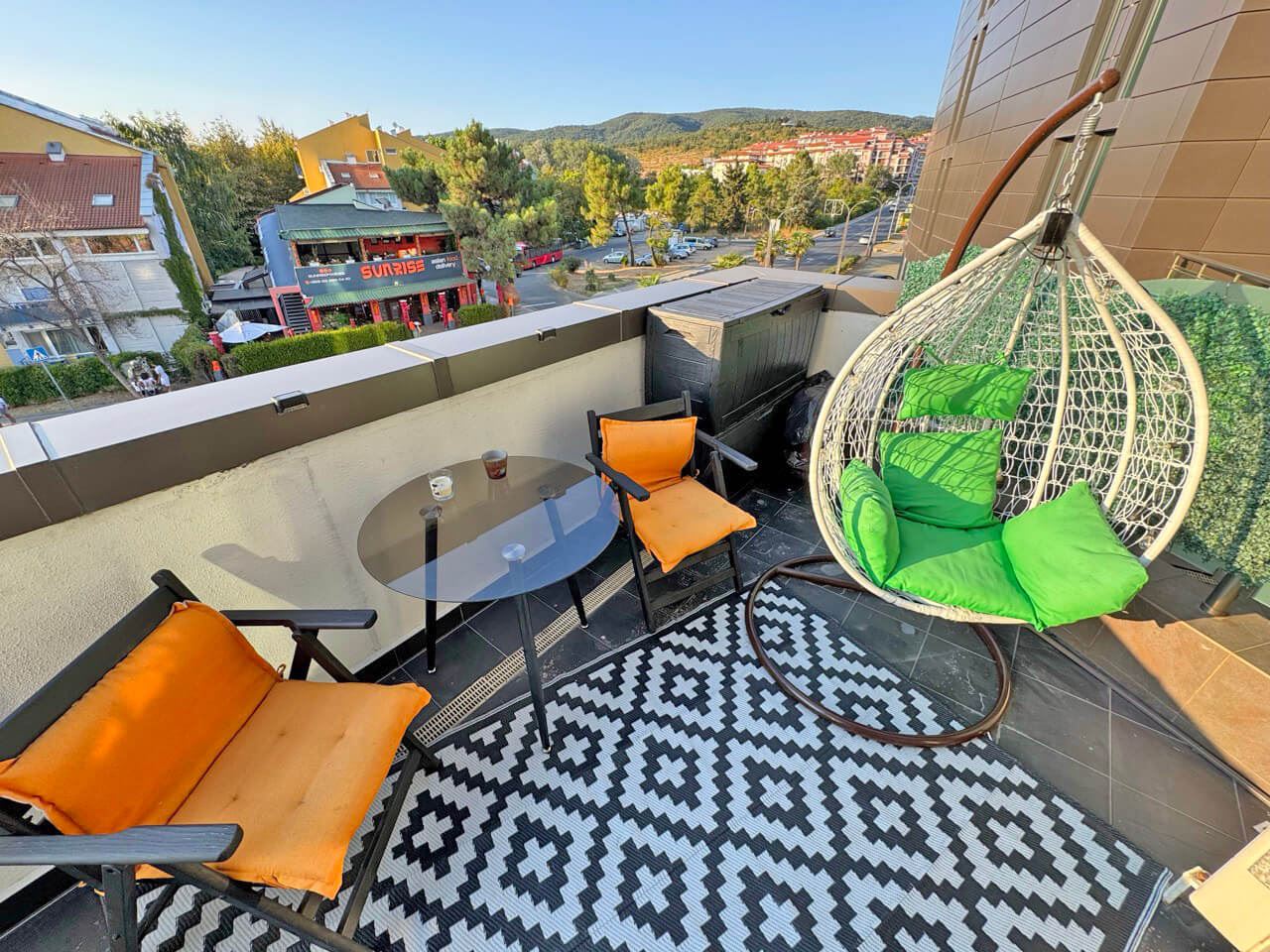 Apartment with modern furnishings and a large terrace 200 m from the beach in Sunny Beach