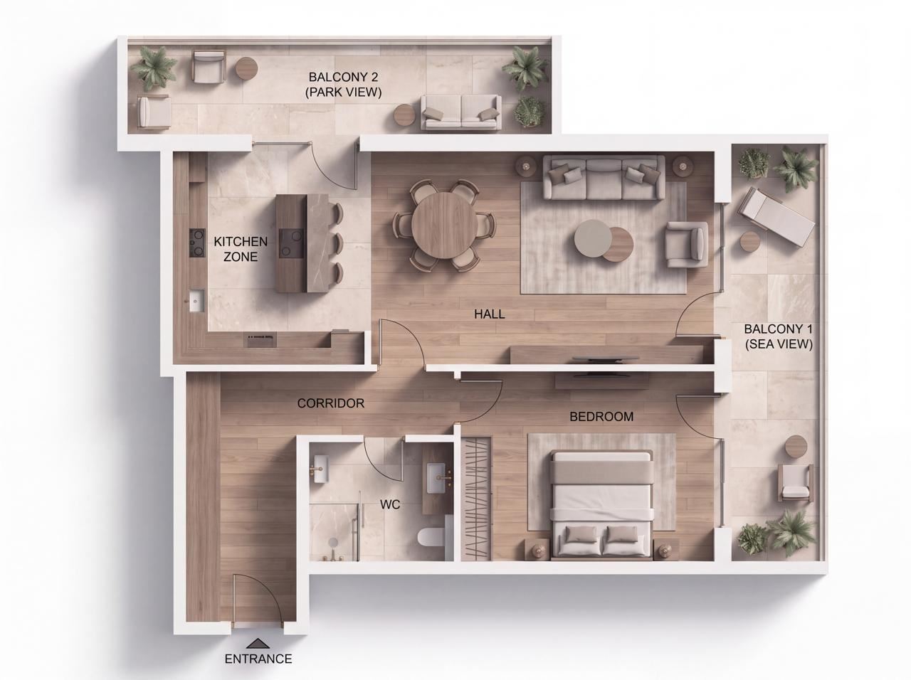 First Line in Sunny Beach – Spacious One-Bedroom Apartment with Sea, Mountain and City Views
