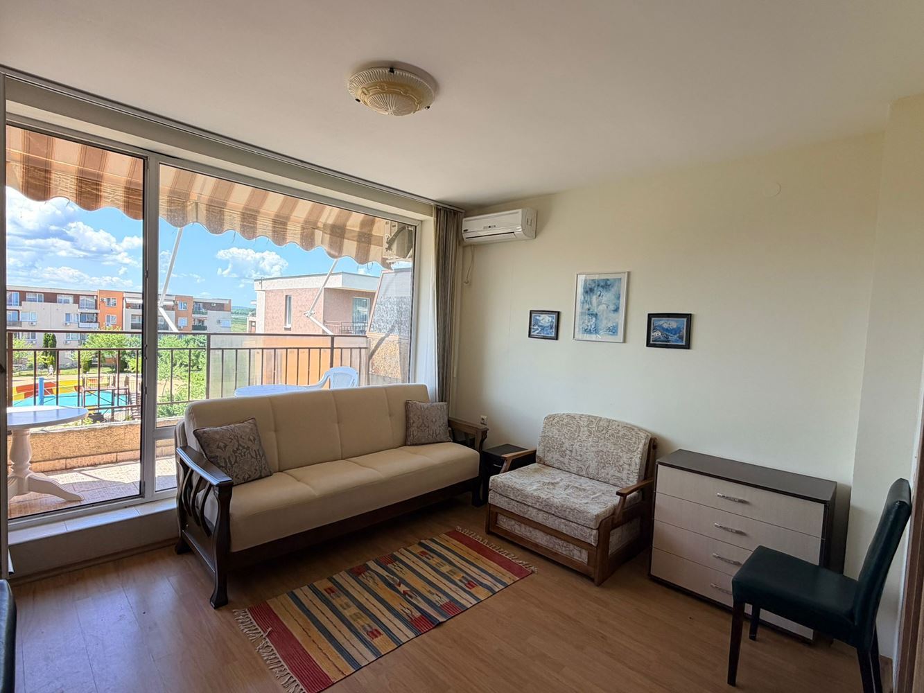 Furnished studio in Sunny Beach with swimming pool, tennis court and green garden