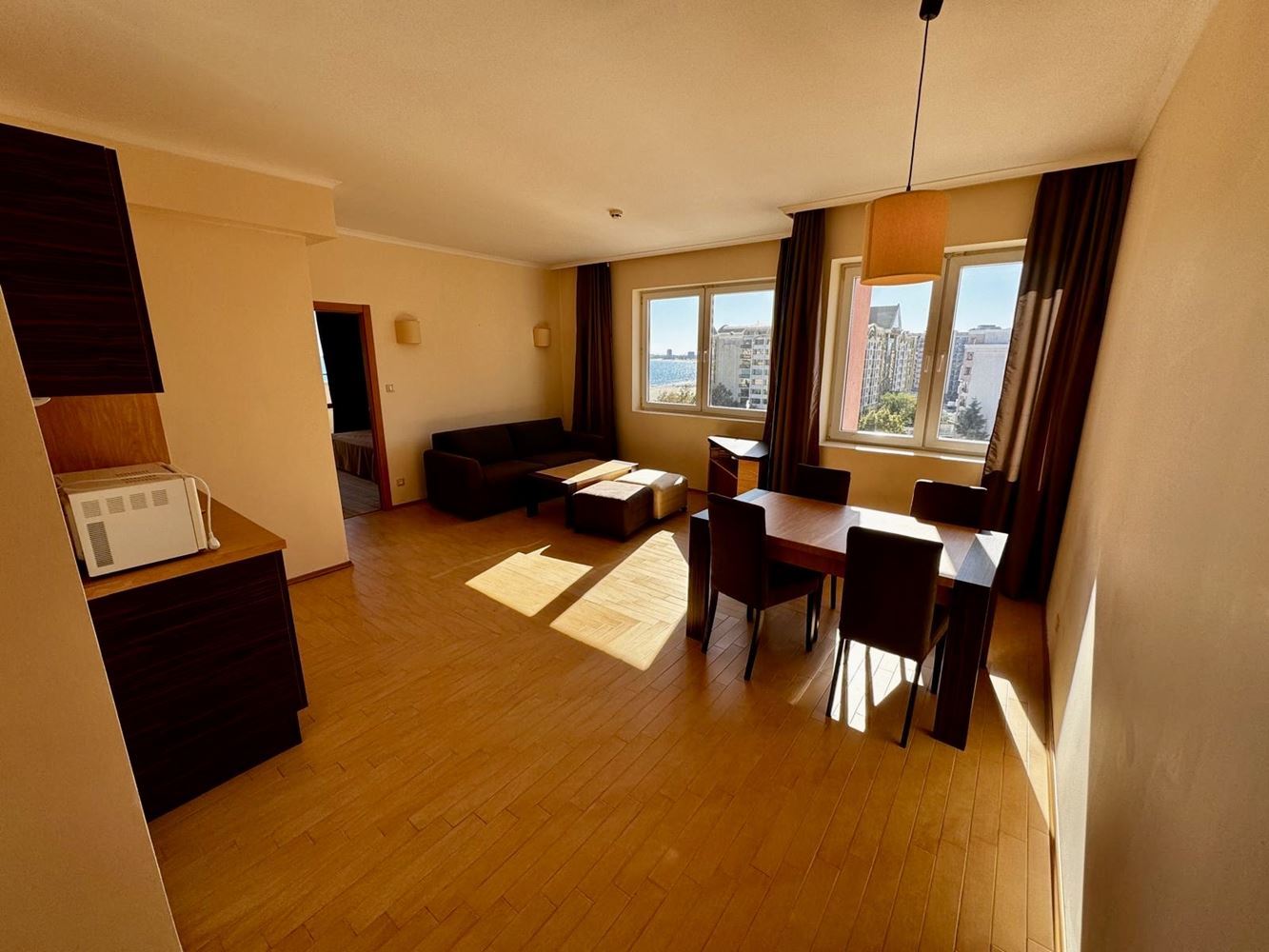 Spacious one-bedroom apartment with a large terrace and panoramic sea view