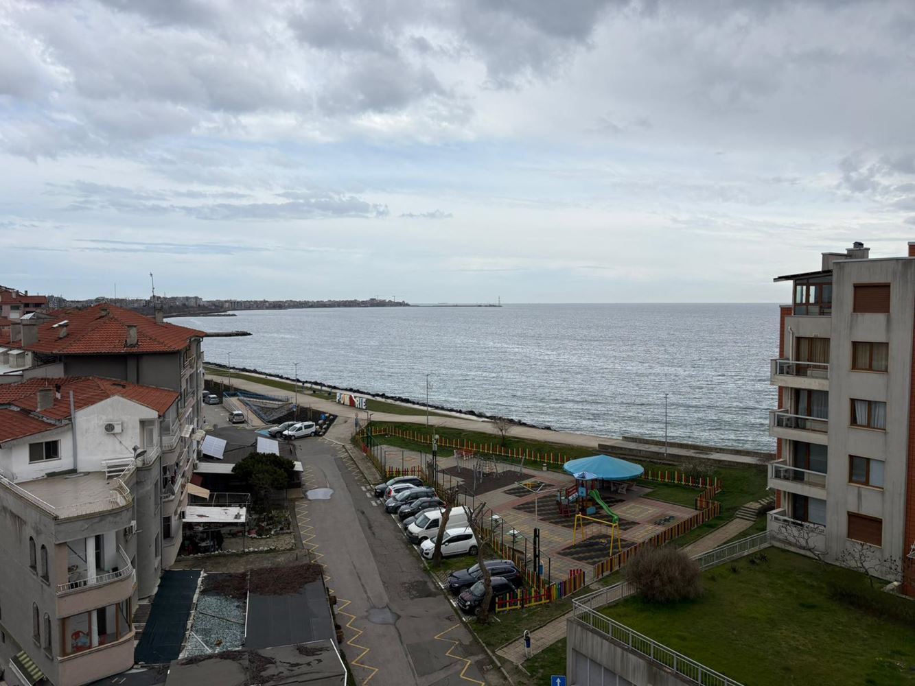 Pomorie – Spacious Two-Bedroom Apartment on the First Line with Sea View and Low Maintenance Fee