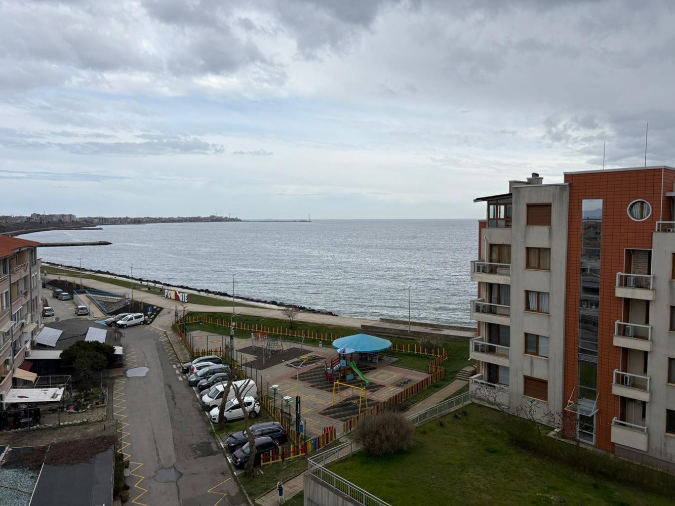 Pomorie – Spacious Two-Bedroom Apartment on the First Line with Sea View and Low Maintenance Fee