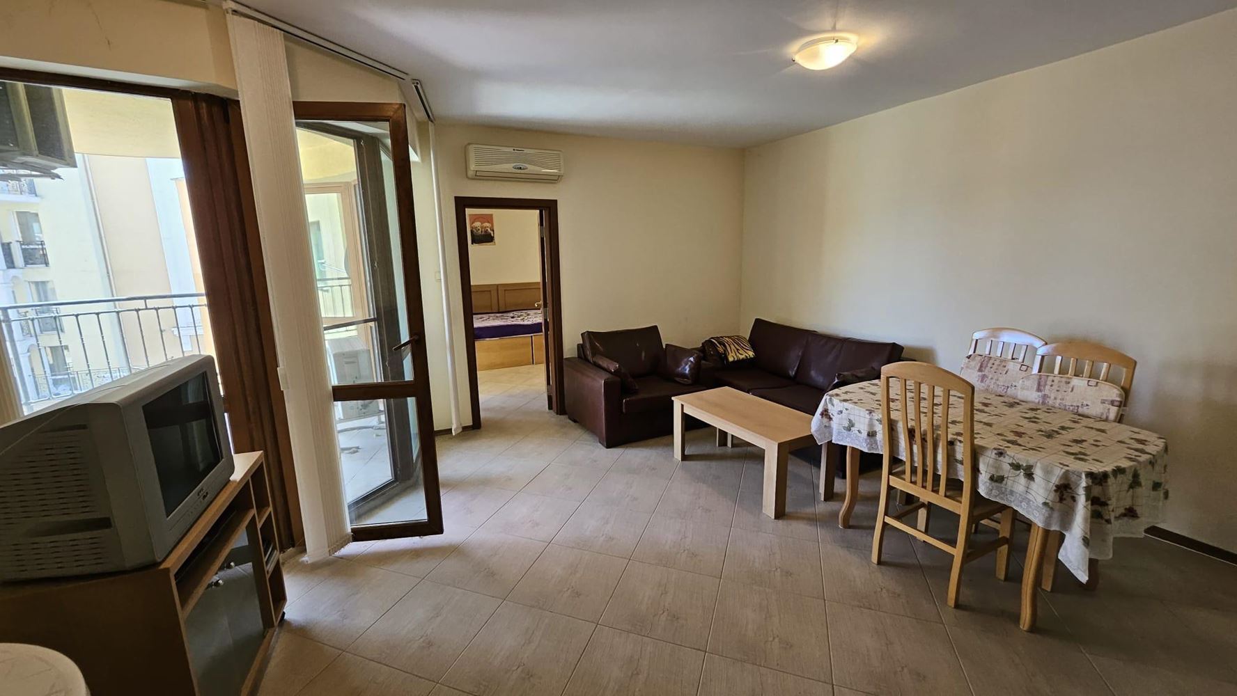 Three-room apartment with an excellent area and low maintenance fee in Sunny Beach