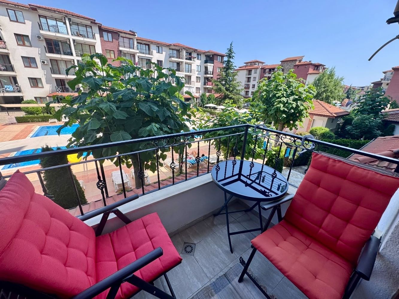 Comfortable One-Bedroom Apartment with a Spacious Terrace and Pool View in a Luxury Complex in Nessebar