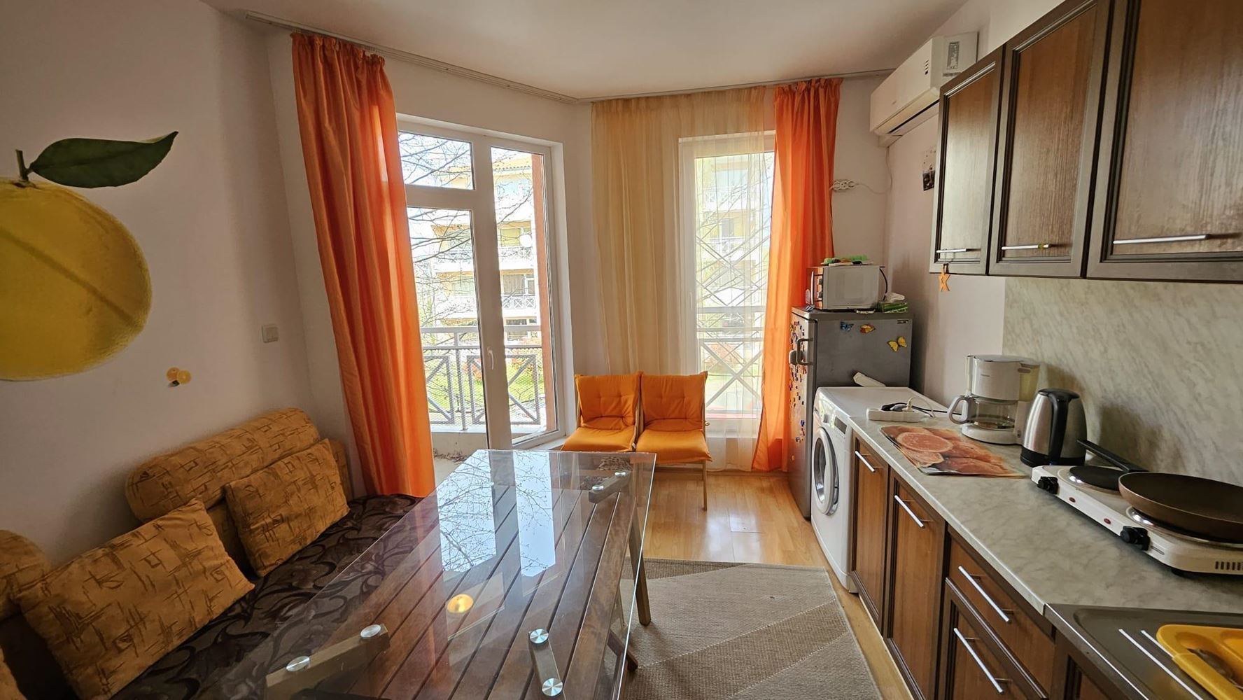 Modern one-bedroom apartment in a gated complex with pools and water attractions in the Sunny Beach area