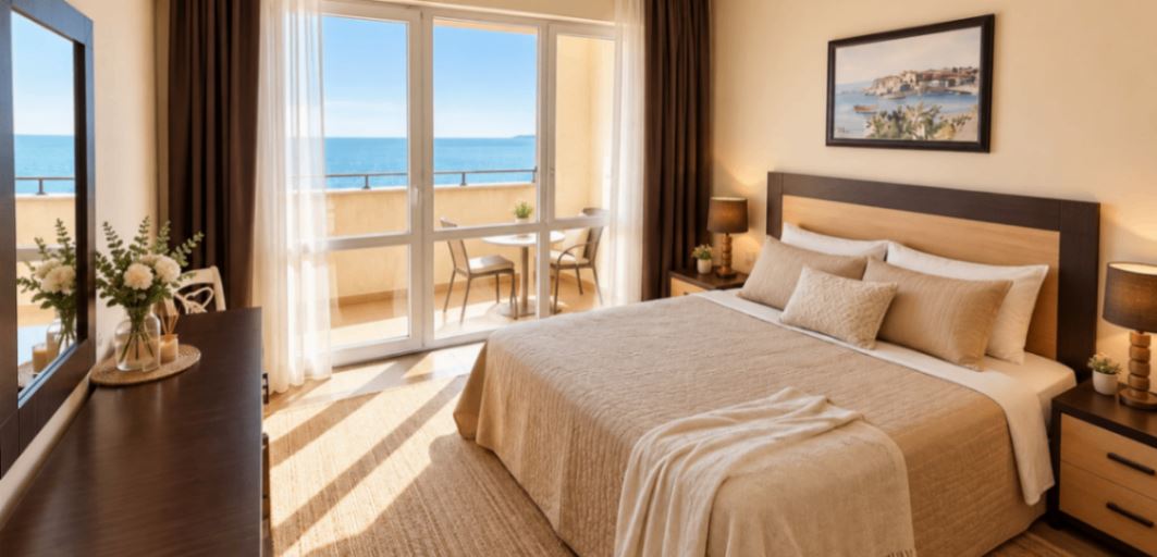Spacious one-bedroom apartment with a large terrace and panoramic sea view