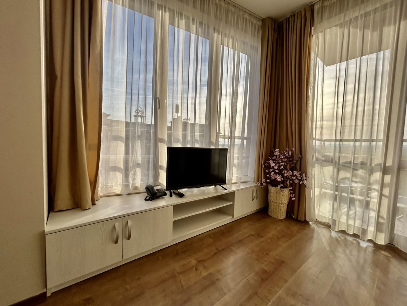 Two-room apartment with a pool view in a complex with extensive infrastructure