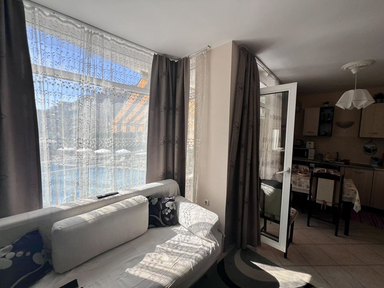 Spacious three-room apartment with two bedrooms and pool view in Sunny Beach