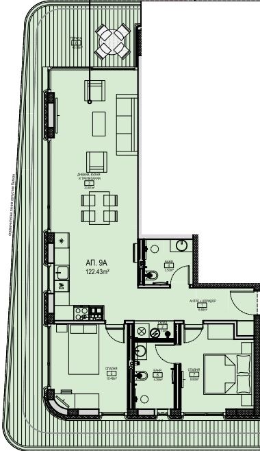 Two-bedroom apartment on the top floor with sea panorama on the first line in Kraimorie, Burgas