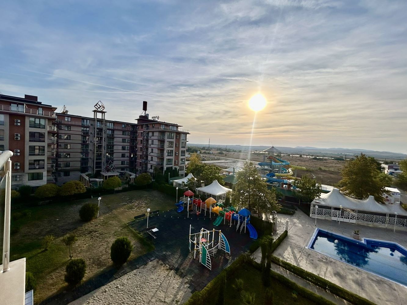 Two-room apartment with a pool view in a complex with extensive infrastructure