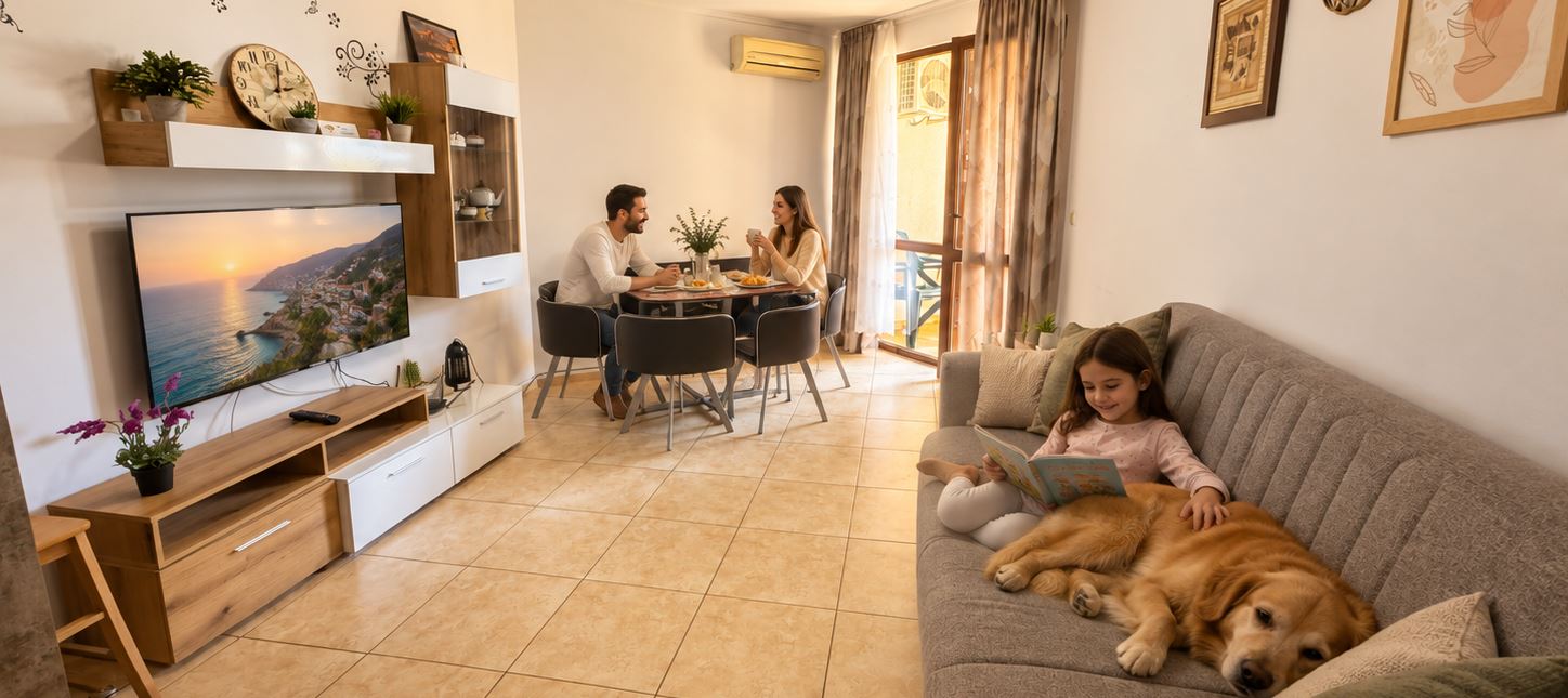 Spacious apartment with three bedrooms, its own atmosphere and excellent infrastructure in Nessebar
