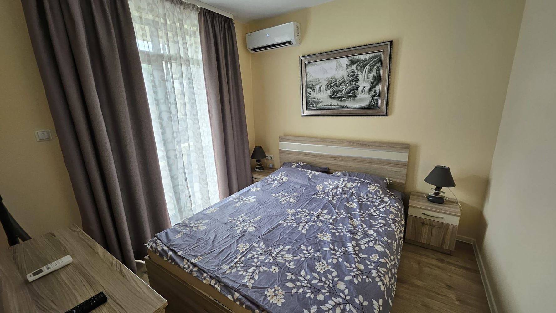 Cozy One-Bedroom Apartment in Pomorie with Low Maintenance Fee and View of a Landscaped Garden